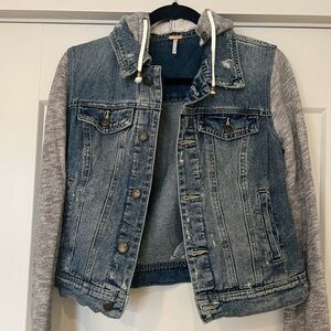 Free People XS Jean jacket with sweatshirt material arms and hoodie
